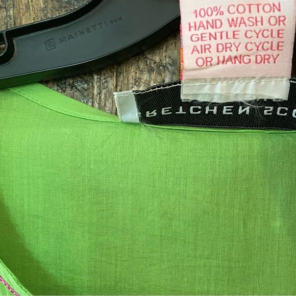 Gretchen Scott Designs Sz S Lime Green Fuschia Pink Heavy Embroidered Tunic - Picture 9 of 9